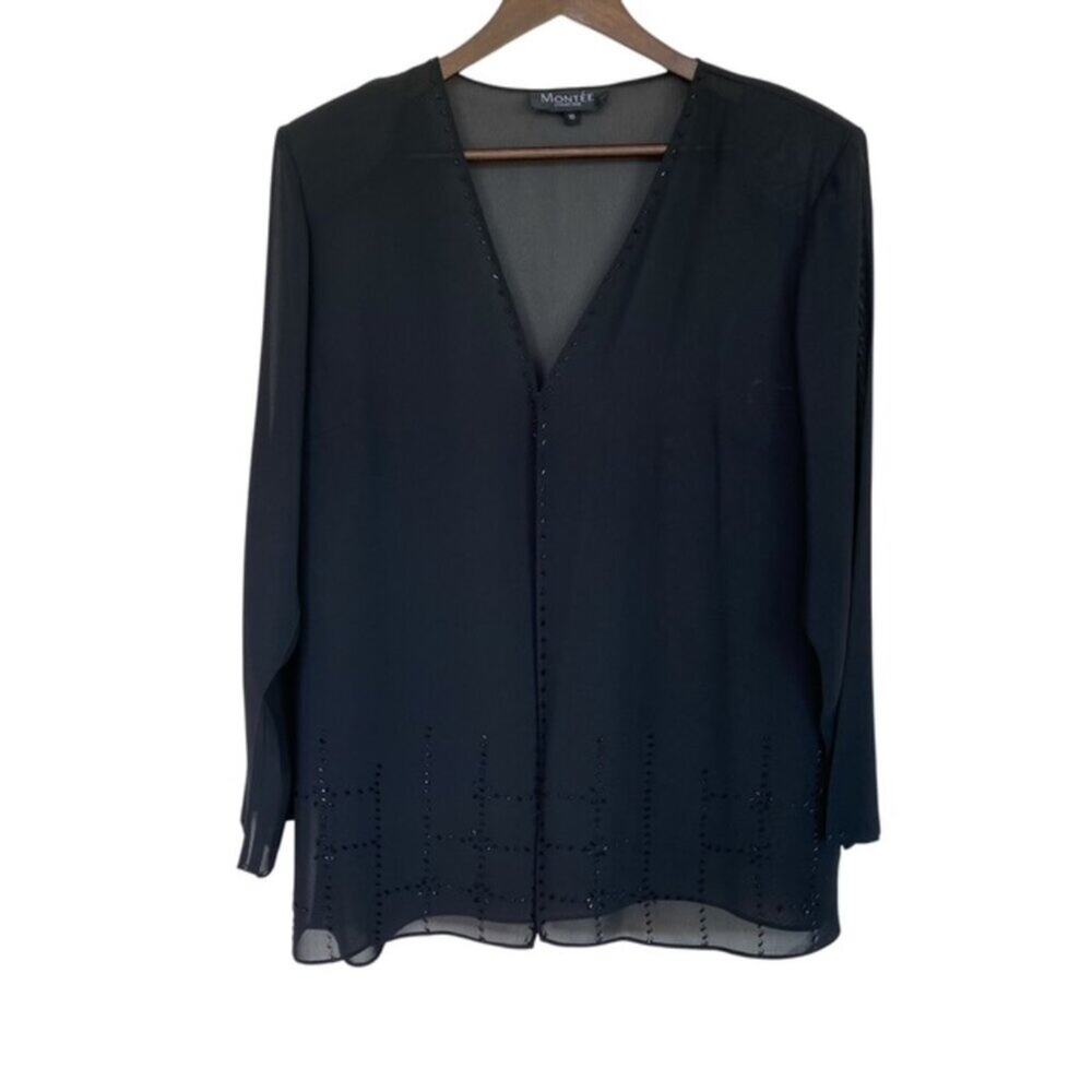 Montee Collection Black Sheer Beaded Cardigan - Size 18 Runs Small